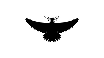 Christian Dove With Olive Branch, black isolated silhouette
