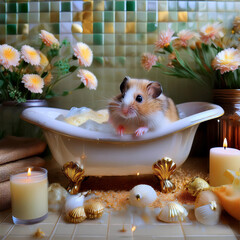 ドールハウスで暮らすハムスターファミリー