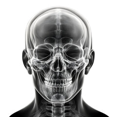 X-ray image of human skull with a fracture, cracked skull on white background as transparent. PNG