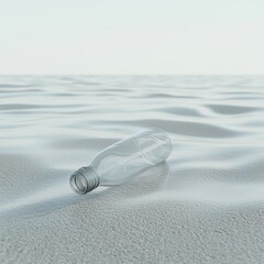 A plastic bottle lies on a serene ocean surface, highlighting environmental pollution and its impact on nature.