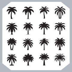 Set of logotype black simple palm tree vector silhouettes, Palm Trees Silhouette, Coconut Tree Silhouette on white background