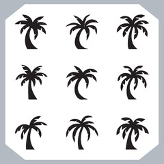 Set of logotype black simple palm tree vector silhouettes, Palm Trees Silhouette, Coconut Tree Silhouette on white background