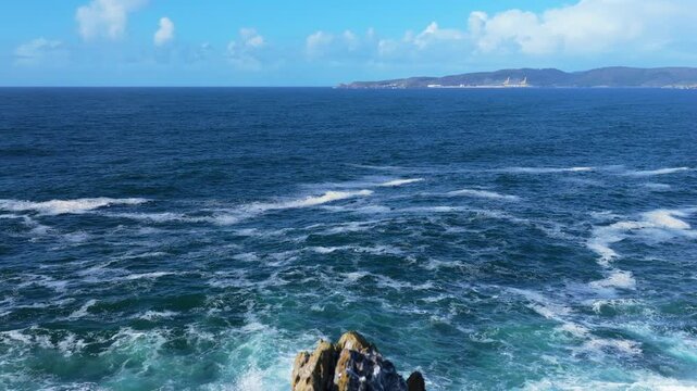 Reveals Rocky Atlantic Coastline Of Seixo Branco Near La Coruna in Galicia Spain. Aerial Pullback Shot