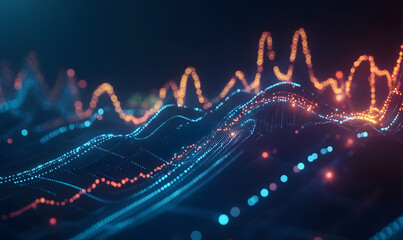 Futuristic financial dashboards and luxury business charts with glowing neon lines, gold accents, and connected nodes for corporate branding.