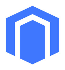 Blue hexagon with a white vertical stripe in the center. Ideal for technology, modern design, corporate identity, construction, and innovation, delivery company