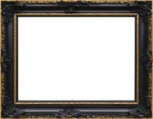 A black and gold ornate picture frame with a blank white space in the center