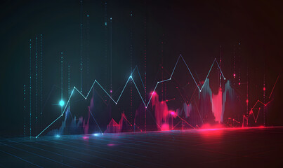 Futuristic financial dashboards and luxury business charts with glowing neon lines, gold accents, and connected nodes for corporate branding.