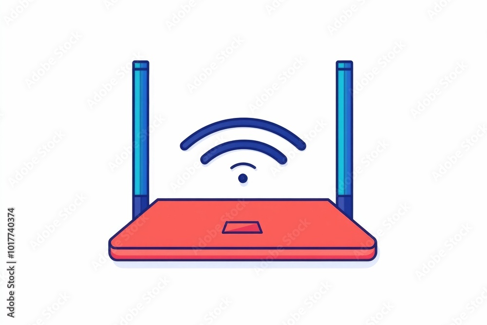 Poster minimalistic icon depicting a wireless router and modem with signal bars in a clean flat design styl