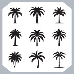 Set of logotype black simple palm tree vector silhouettes, Palm Trees Silhouette, Coconut Tree Silhouette on white background