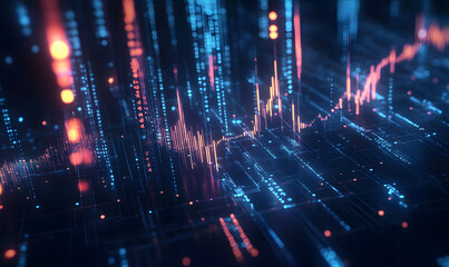 Futuristic financial dashboards and luxury business charts with glowing neon lines, gold accents, and connected nodes for corporate branding.