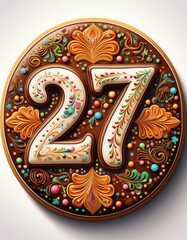 Decorated cookie, number 27, illustration for birthday or anniversary celebration