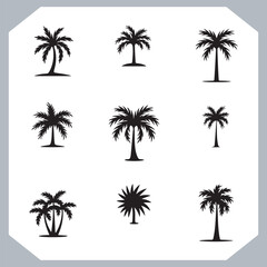 Set of logotype black simple palm tree vector silhouettes, Palm Trees Silhouette, Coconut Tree Silhouette on white background