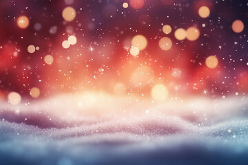 Obraz premium Festive Christmas Winter Background with Snow and Blurred Bokeh for Merry Christmas and Happy New Year Greeting Card