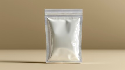 Minimalist Silver Pouch Against Beige Background