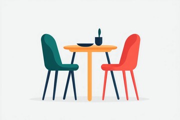 Minimalist icon depicting a simple and clean dining table setup with chairs and a plate  showcasing a modern and flat design aesthetic  isolated on a white background