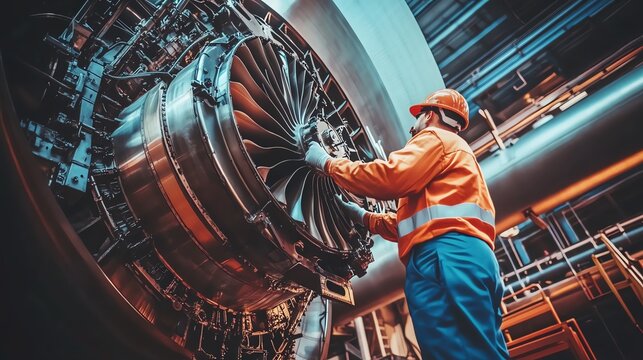 Engineer works on aircraft engine maintenance