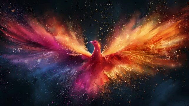 spectacular fantasy phoenix bird on colorful fire