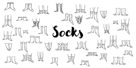 Fun and cute flat vector illustration of legs wearing playful, socks with a simple line design. Perfect for creative projects related to fashion, lifestyle, or quirky accessories
