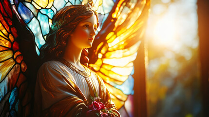 Beautiful Stained Glass Window Depicting Angel