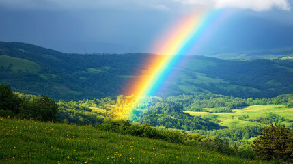 Breathtaking View of Rainbow Over Lush Landscape