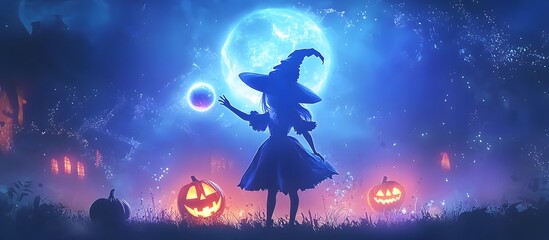 Naklejka premium little witch on halloween night