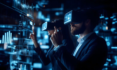 Futuristic Business Collaboration: AI-Driven Strategies, Augmented Reality Insights, Virtual Reality Simulations, and Holographic Financial Data for Smart Office Innovation