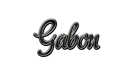 black metal 3d design of Country name Gabon on white background.