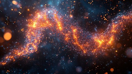 A vibrant cosmic scene depicting swirling particles and energy in space.