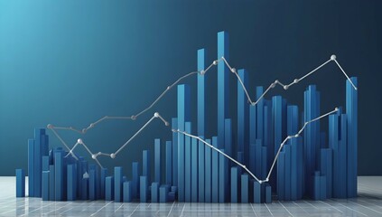 blue line chart going up 3d, blue background