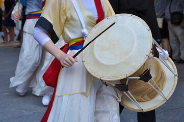 Musicians wearing one of the traditional folk costume from South Korea.