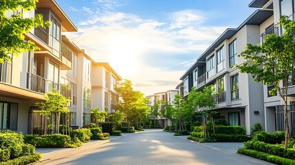 Modern Suburban Street with Lush Greenery