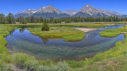 Drone panoramic shot of the Kurai Steppe and the meandering Chuya River, framed by the towering peaks of the North-Chui Ridge in the Altai Mountains. --chaos 70
