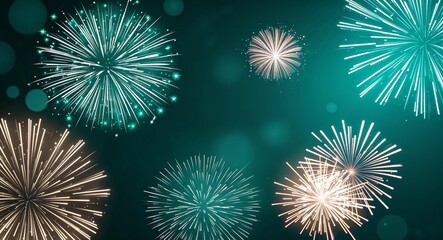 Fototapeta premium Teal theme abstract sparkles and fireworks background wallpaper