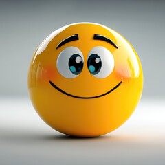 Fototapeta premium A cheerful yellow smiley face with big sparkling eyes radiating happiness and positivity against a soft gradient background