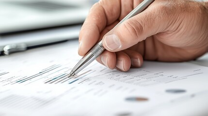 Naklejka premium Close-up of a hand with a pen signing a document on a desk in a busy office