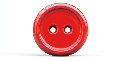 Plastic red button, front view, isolated on white background