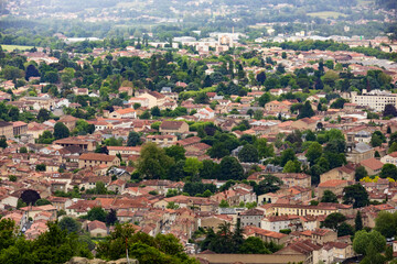 Fototapeta premium Panoramic view of the city of Mazamet from the village of Hautpoul. Tarn. Occitanie. France.