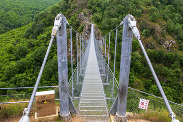 Footbridge to the village of Hautpoul near Mazamet. Tarn. Occitanie. France