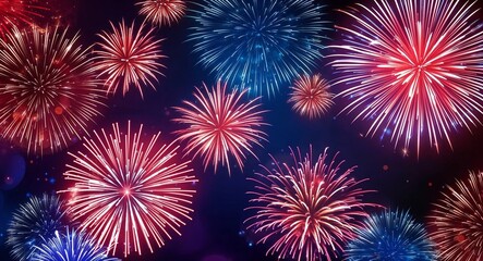 Fototapeta premium Red and blue theme abstract sparkles and fireworks background wallpaper