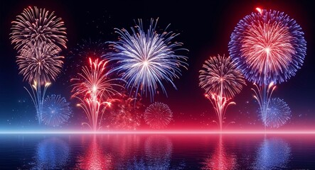 Red and blue theme abstract sparkles and fireworks background wallpaper