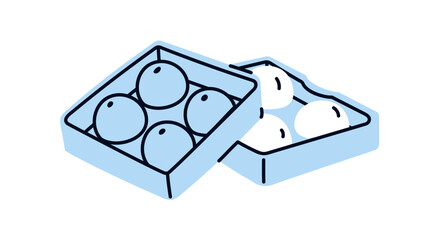Icebox, tray with round block holes, circle-shaped ice balls. Freezing accessory, plastic container, mold with frozen water. Flat graphic vector illustration isolated on white background