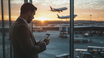 Businessman at Airport During Sunset