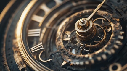 Fototapeta premium Vintage clock gears in a spiraling pattern, representing time cyclical and infinite nature.