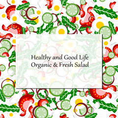 Fototapeta premium Healthy food and fresh salad background. Vector illustration. Healthy food concept with text.