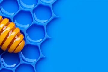 Blue object with a hexagonal pattern. The object is blue and has a unique, intricate design that is made up of many small hexagons. The pattern is very detailed. cell blue honey comb