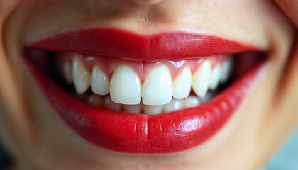 Close-up of a Smiling Woman's Mouth with White Teeth Ideal for Dental Health Campaigns
