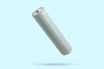 AAA alkaline battery flying on blue background