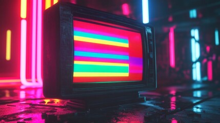 A neon sign is lit up in the background