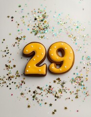 Decorated cookie, number 29, image for birthday or anniversary celebration