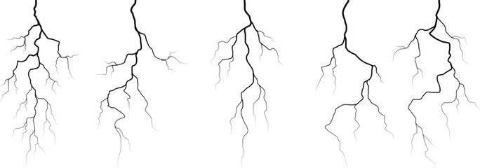 Vector lightning silhouettes set. Thunderstorm design. Vector illustration